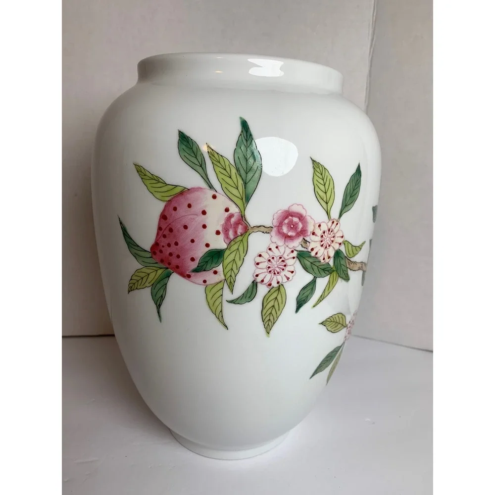 Vintage Quintessential Exclusive Porcelain Peach Blossom Floral Botanical Vase